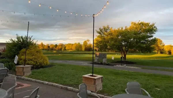 Existing Five Ponds Golf Club clubhouse patio and grounds in Warminster, Pennsylvania, heading into the rebuild