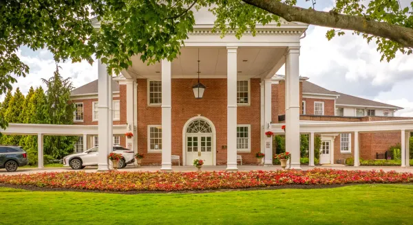 Brick clubhouse entrance at Beechmont Country Club in Orange, Ohio, after renovation