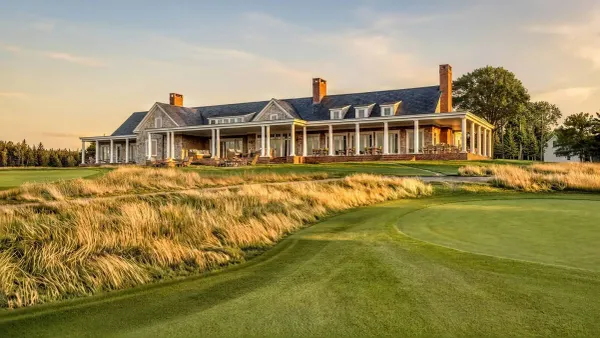 Hart Howerton rendering of the Cabot Wilds clubhouse from the 18th fairway in Nova Scotia