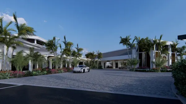 Architectural rendering of the redesigned Gleneagles Country Club clubhouse arrival in Delray Beach, Florida
