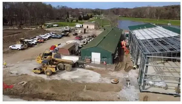 Aerial view of maintenance building construction at Preakness Valley Golf Course in Wayne, New Jersey
