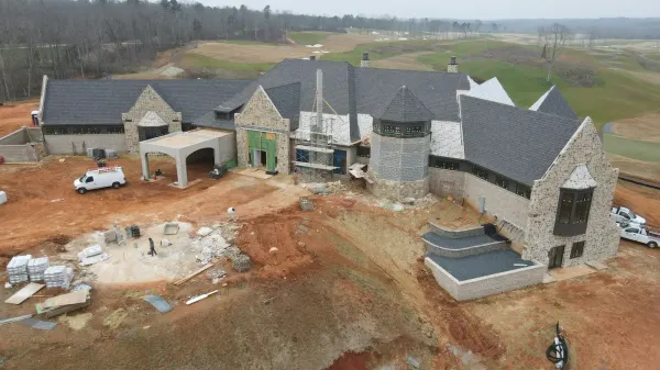 Aerial construction photo of The Rose Golf Club clubhouse in Hull near Athens, Georgia