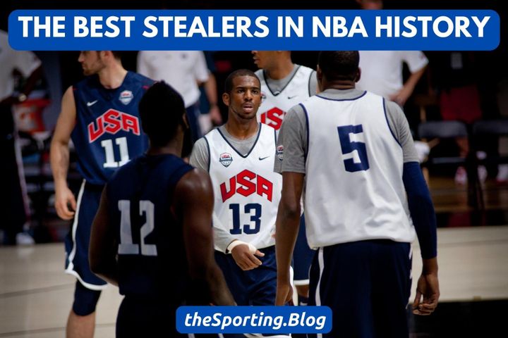 nba stealers with the words "the best stealers in nba history" and "thesporting.blog"