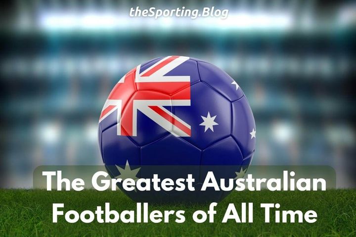 image of australian flat on a football with the words "the greatest australian footballers of all time" and "thesporting.blog"