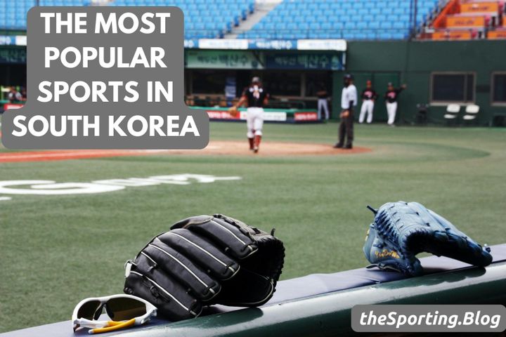 image of baseball gloves and field with the words "the most popular sports in South Korea" and the sporting blog logo
