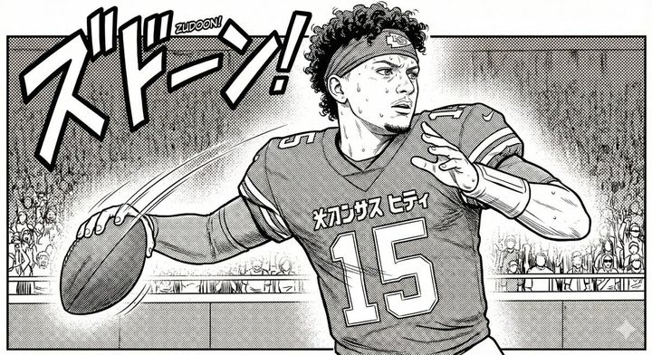 cartoon drawing of an NFL player through a ball