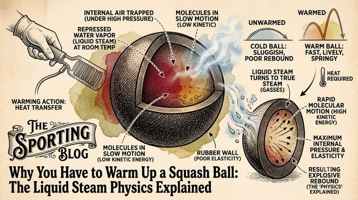 Why You Have to Warm Up a Squash Ball: The Liquid Steam Physics Explained