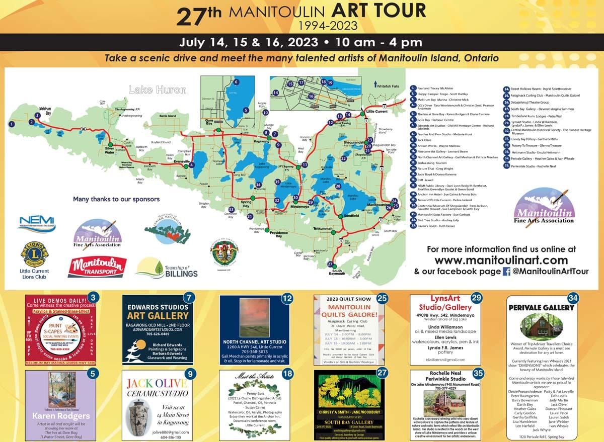 27th Manitoulin Art Tour map