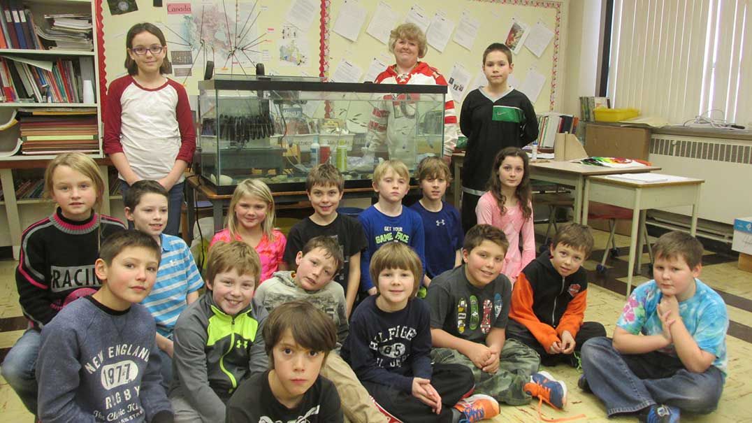 Charles C. McLean class raising salmon in micro-hatchery
