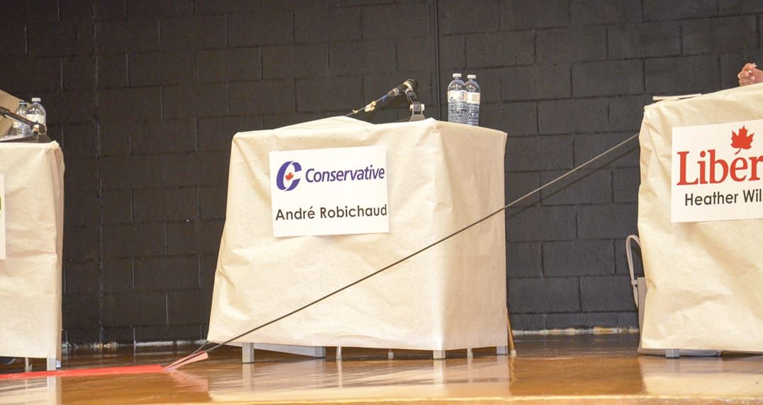 Conservative candidate responds to questions from the floor, after the fact