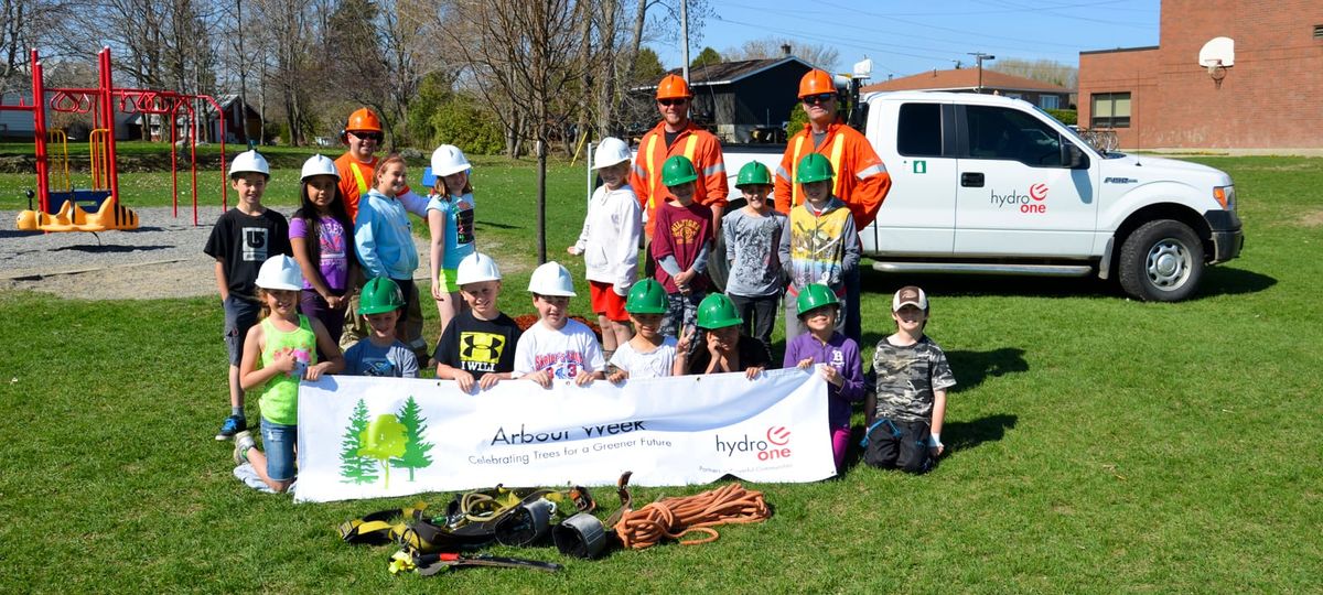 Hydro One forestry techs talk trees with Assiginack students