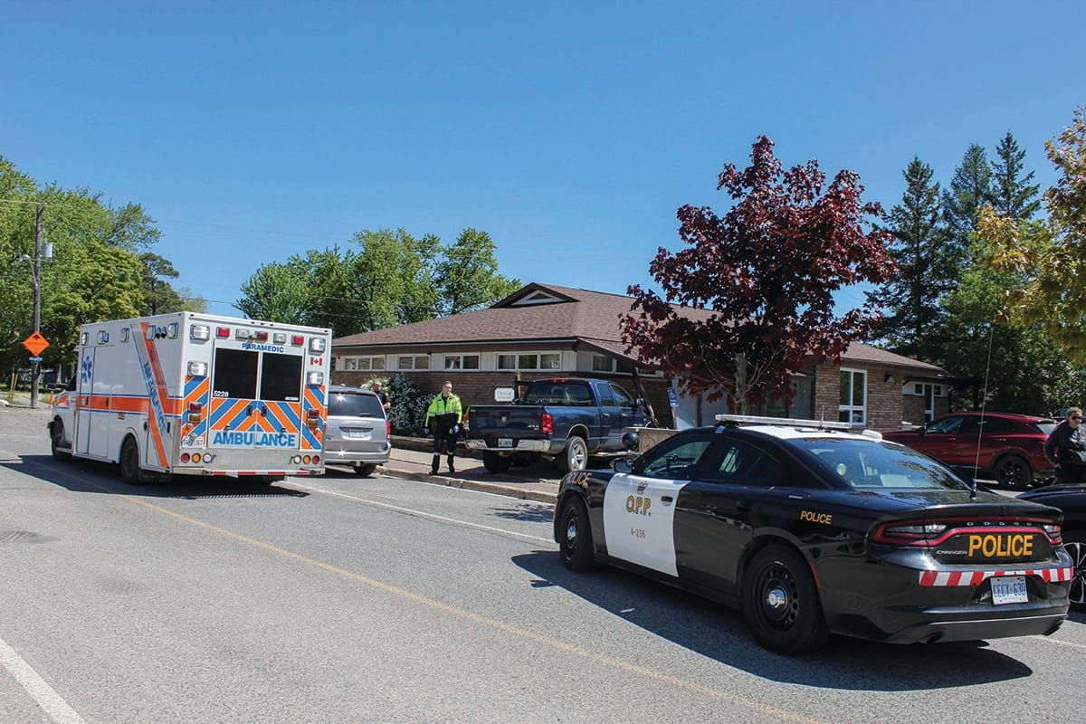 Vehicle strikes car, Gore Bay Medical Centre, no one injured