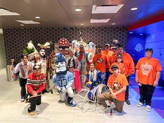 Hoop dancer Lisa Odjig performs at CFL games