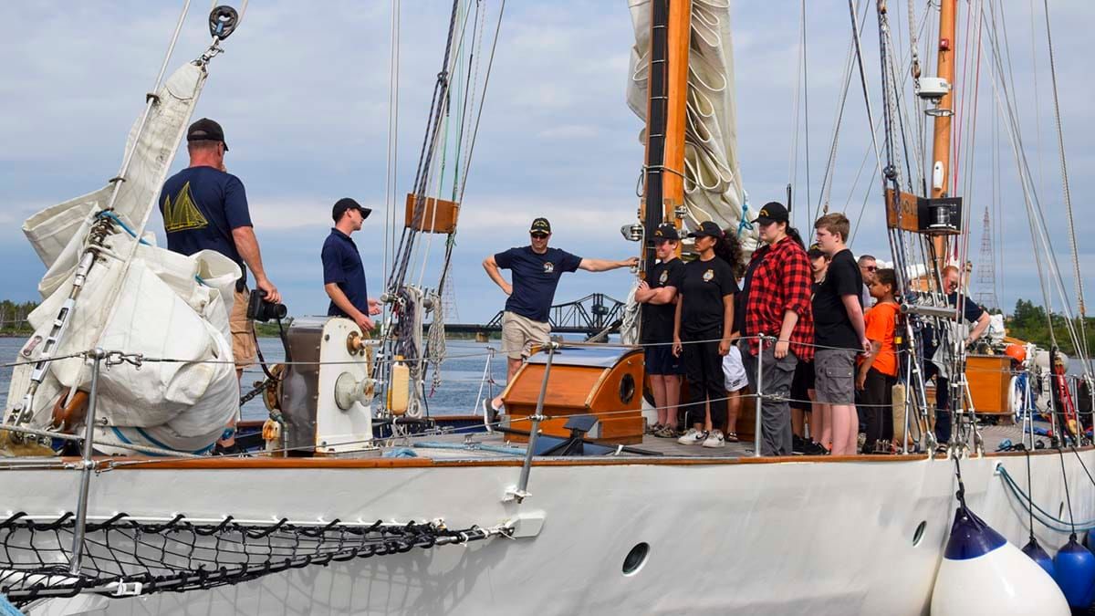 Royal Canadian Navy training ship HMCS Oriole visits the Port of Little Current