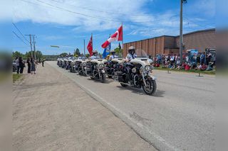 OPP Golden Helmets give a demonstration of precision riding in Wiikwemkoong