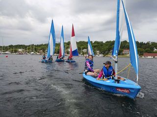 Young sailors set off along Gore Bay’s shore during the Little Current Yacht Club’s Learn to Sail program’s Gore Bay school s