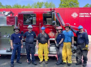 From left is Mike Mowat and Mark Parliament, of the Ontario Fire College, who put on the course, and firefighters Alan Lewis,