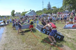 And away they go! The 10th annual carboard boat regatta was once again a huge attraction for both participants and onlookers.