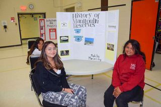 Maria and Lizzy explored the History of Manitoulin Reserves for their Cultural Day project. photo by Michael Erskine