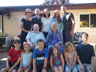 The late Mary Buie and her husband John (who predeceased her less than three months before), centre, are flanked by their chi