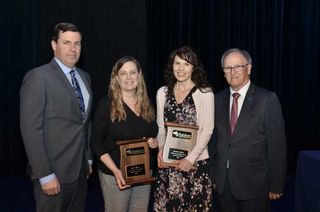Little Current Public School teachers Natasha Corbiere and Melissa Volpini received Awards for Excellence at the recent Rainb