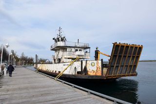Late season visitor ties up on the Port of Little Current docks on way to Purvis docks