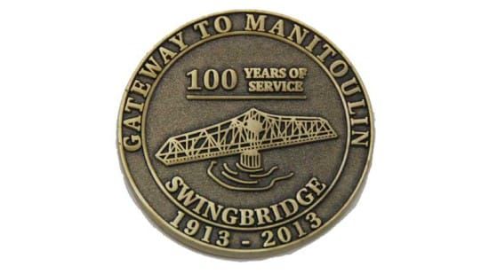 Little Current Lions producing centennial bridge medallion