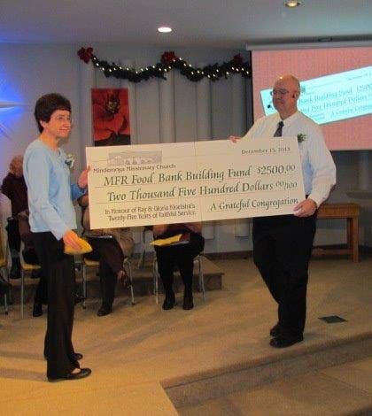 Mindemoya Missionary Church celebrates  Pastor Kloetstra’s 25 years with MFR donation