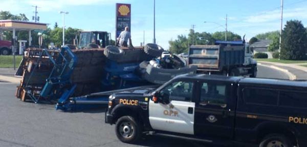 Trailer rolls over blocking traffic in Little Current