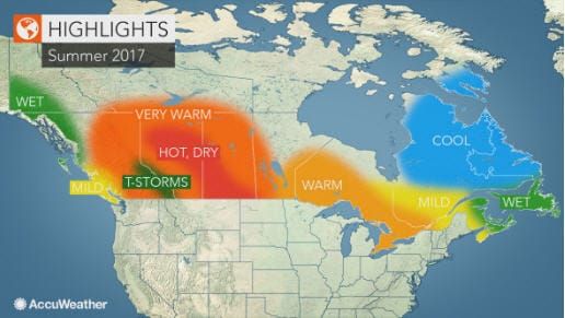 2017 Canada summer forecast: Hot, dry weather to elevate wildfire risk in Prairies; Severe storms to target Ontario