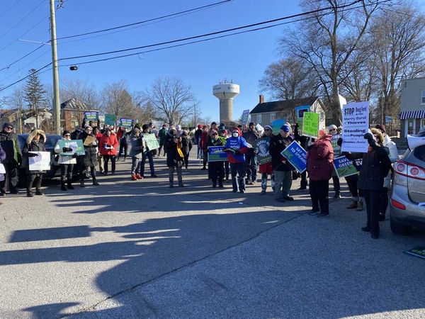 A Bill 23 protest outside Minister of Education Stephen Lecce's office in King City on December 4. Photo by Mary Muter.