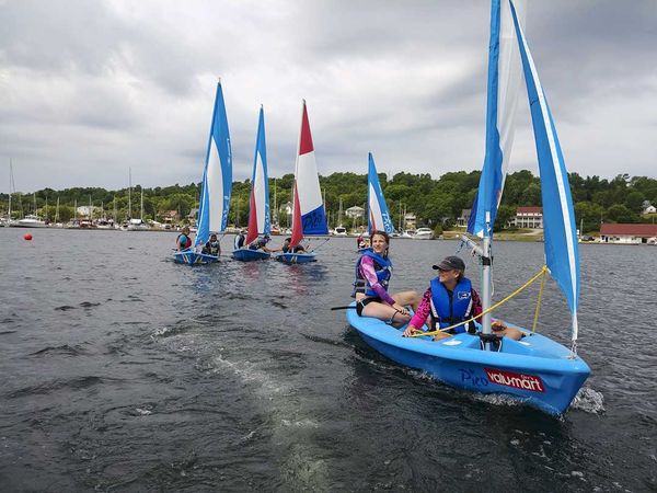 Young sailors set off along Gore Bay’s shore during the Little Current Yacht Club’s Learn to Sail program’s Gore Bay school s