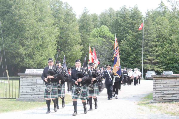 Decoration Day, the first Sunday in June at the Manitoulin District Cenotaph, sees the Sudbury District Pipe Band attend the
