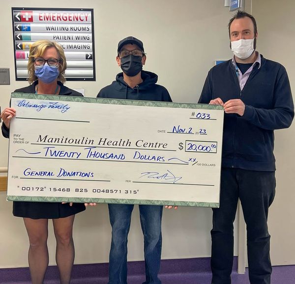 Members of the Richard (Bear) Debassige family make $20,000 donation to the Manitoulin Health Centre