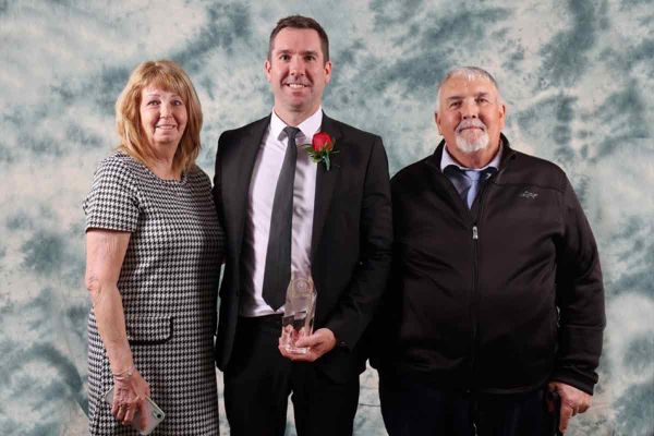 Golfer Ryan Willoughby, (centre) with his parents, Colleen and Lloyd Willoughby, is shown after his induction into the Ontari