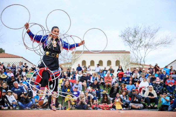 Lisa Odjig shows hoop dancing skills at Maple Leafs game