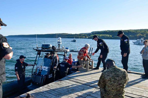 Ontario Lt. Governor Edith Dumont comes ashore at M’Chigeeng
