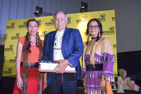 Reggie Leach, middle, at the 2019 Weengushk International Film Festival.