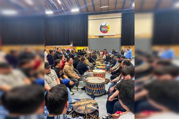 Wiikwemkoong Unceded Territory drums in the New Year at the high school