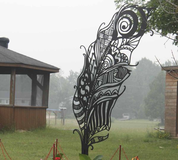 This beautiful monument, in the shape of a feather, was unveiled in the community of Zhiibaahaasing First Nation last week. T