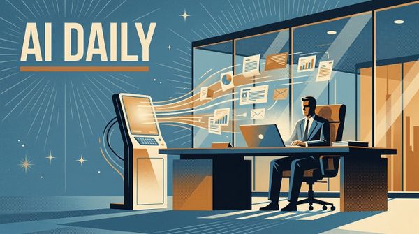 Executive at desk illuminated by holographic data streams from AI terminal