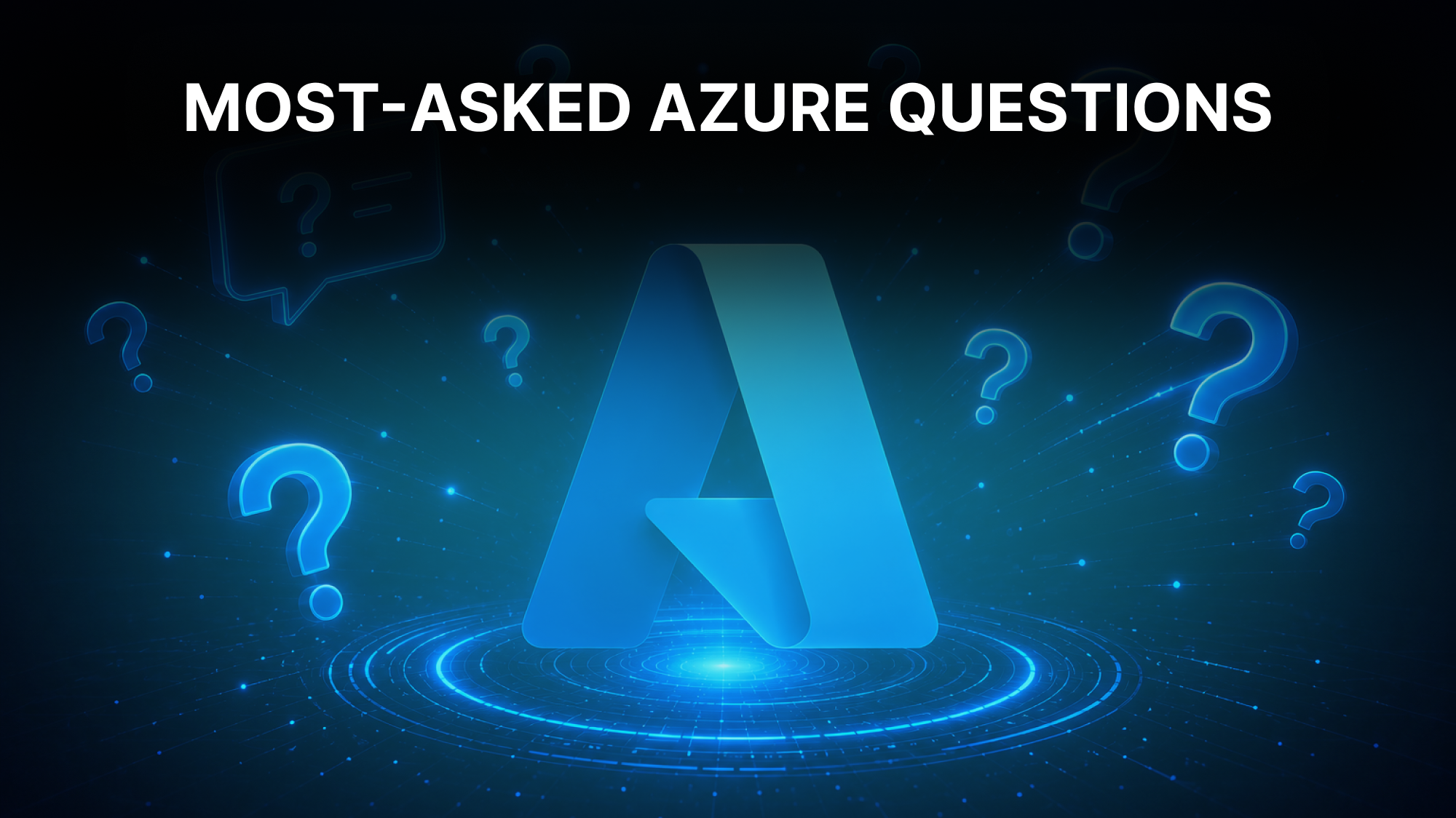 Azure interview questions cover with the Azure logo over layered cloud service tiles