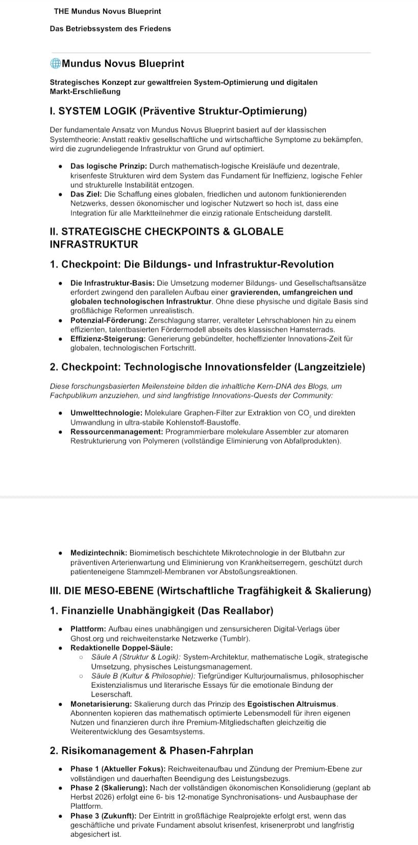 Der vollständige Mundus Novus Blueprint: Strategische Systemtheorie und die Architektur des egoistischen Altruismus