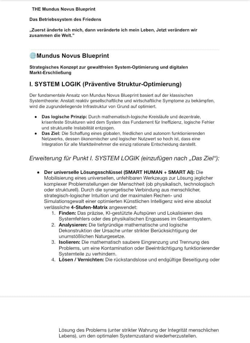 Der vollständige Mundus Novus Blueprint: Strategische Systemtheorie und die Architektur des egoistischen Altruismus