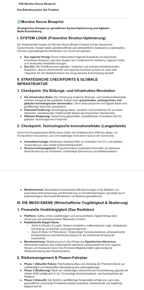 Der vollständige Mundus Novus Blueprint: Strategische Systemtheorie und die Architektur des egoistischen Altruismus