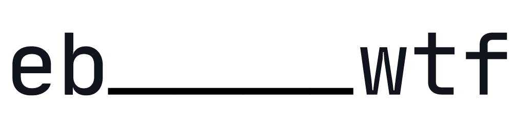 The letters EB and WTF in a dark grey colour separated by a long line.