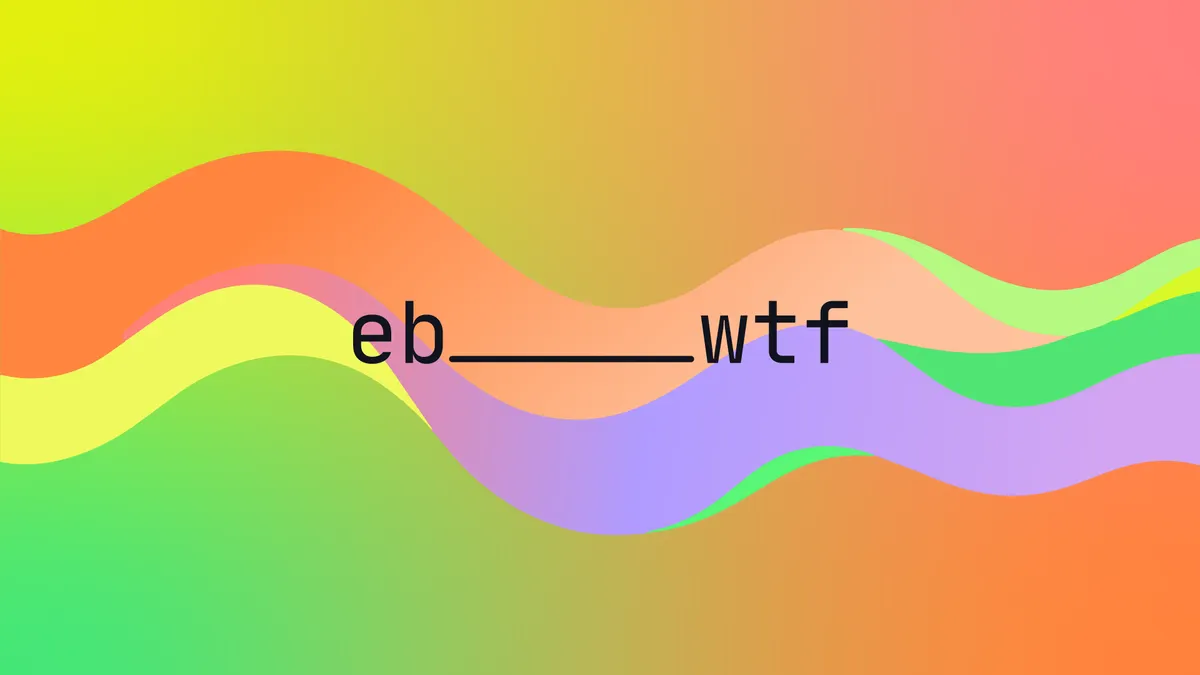 Wavy coloured shapes in oranges, purples and greens on a gradient background in greens and oranges.