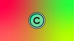 An aqua copyright symbol on a gradient background in reds and greens.