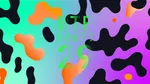 A colourful graphic with numerous black and orange blobs on a gradient background in light blues and purples.