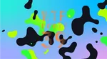 A colourful graphic with numerous black and green blobs on a gradient background in blues and purples.